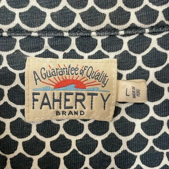 Faherty Camp Button Down Playa Coast Shirt Short Sleeve L Midnight Fishscale